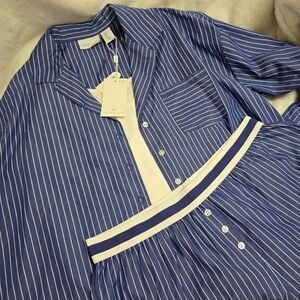 Caroline Constas Navy Striped 3 Piece  Pajama Set Large